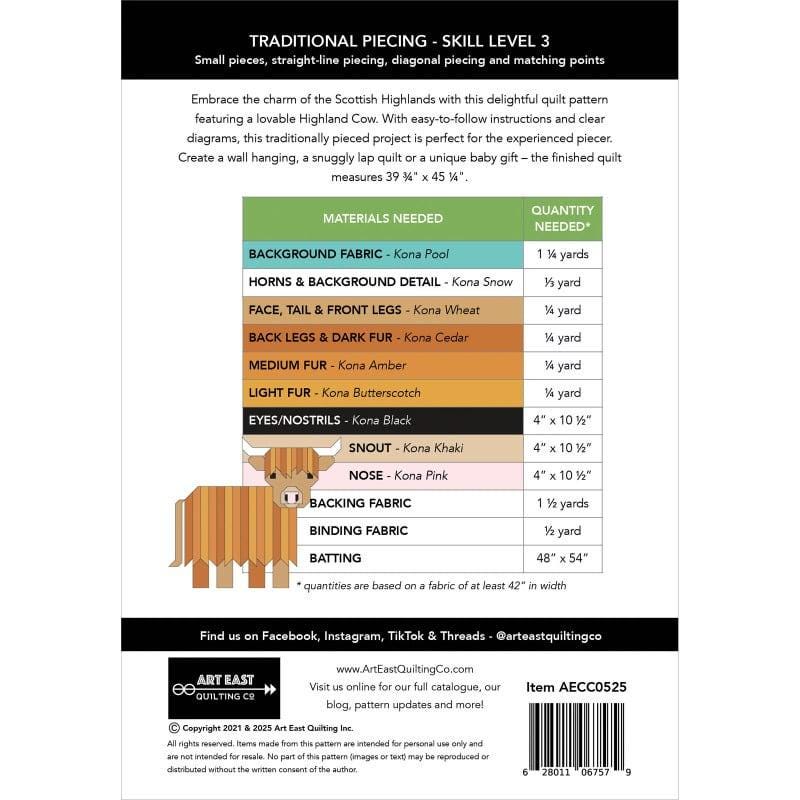 Cattle Call Quilt Pattern Booklet A Highland Coo by Art East Quilting Co AECC0525 Size : 39-3/4" x 45-1/4"