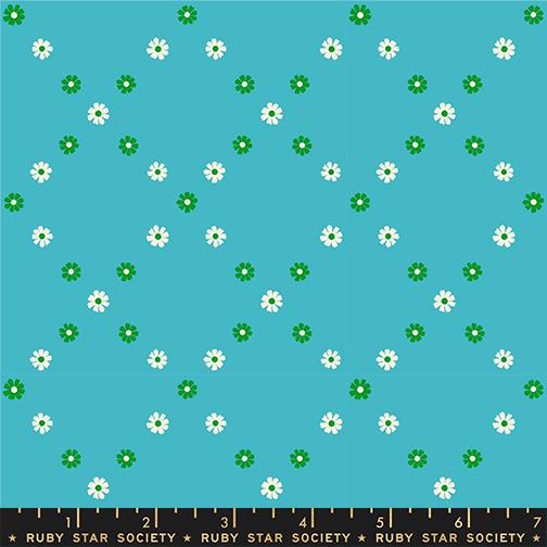 The image is a collage of various images, including a blue background with white and green flowers scattered across it.