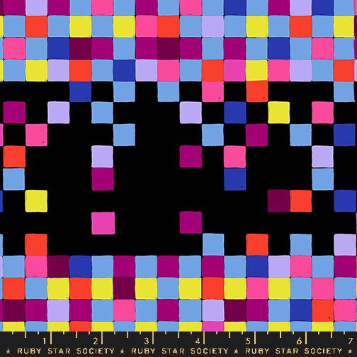 The image is a vibrant and colorful collage composed of various squares in different colors, including shades of blue, pink, yellow, and purple. The squares are arranged in a grid-like pattern, creating a visually striking and dynamic composition.