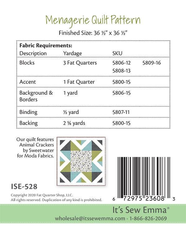Menagerie Printed Little P Quilt Pattern By It's Sew Emma #ISE-528 by It's Sew Emma Bin MP