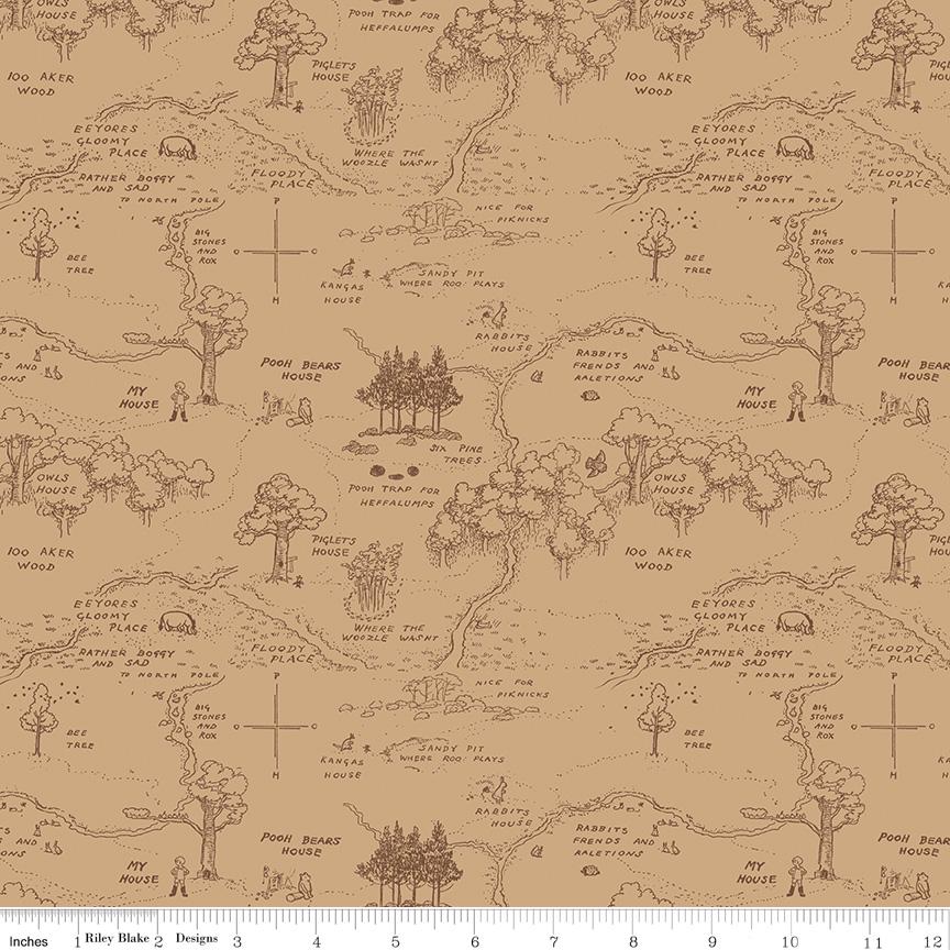 Winnie the Pooh Map Brown Yardage C17001-Brown by Echo Park Paper Co. For Riley Blake Sold in 1/2 yard Increments