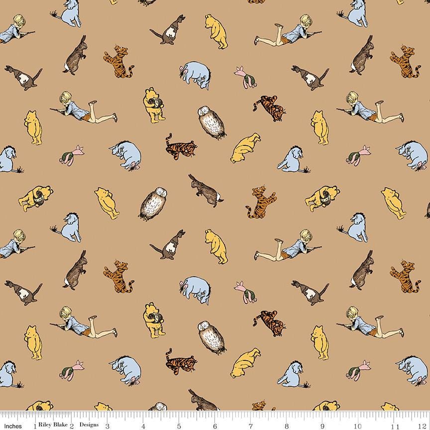 Winnie the Pooh Characters Brown Yardage C17003-Brown by Echo Park Paper Co. For Riley Blake Sold in 1/2 yard Increments