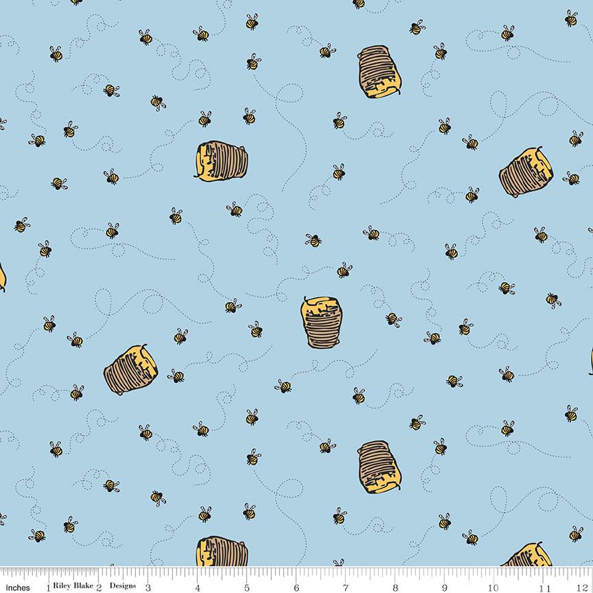 Winnie the Pooh Bees Blue Yardage C17004-Blue by Echo Park Paper Co. For Riley Blake Sold in 1/2 yard Increments