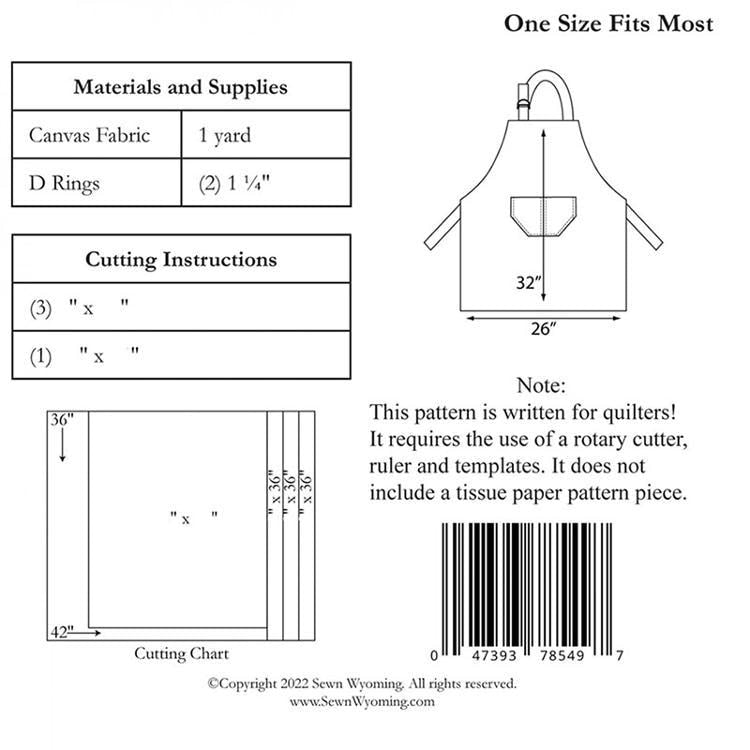 The One Yard Apron by Sewn Wyoming SIF198D -- Printed Pattern ONLY