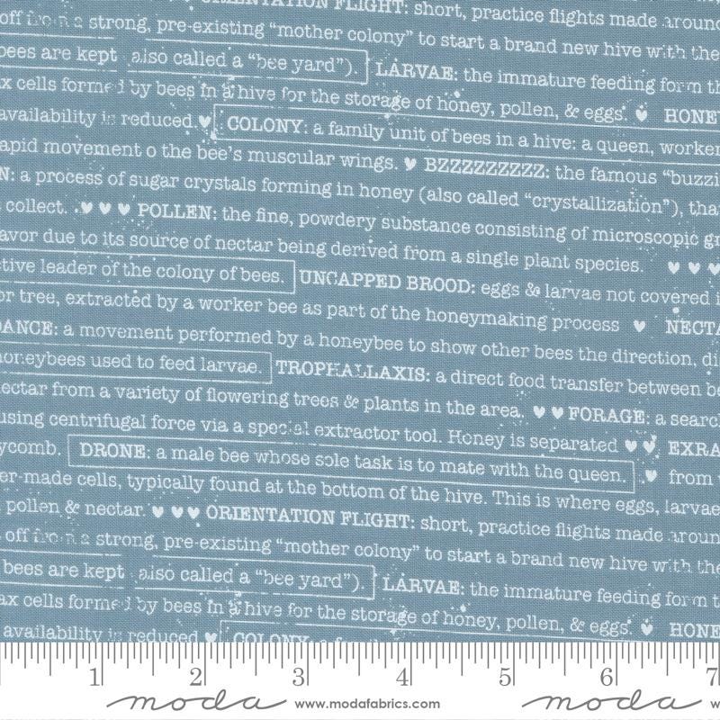 a ruler with a blue background with words on it