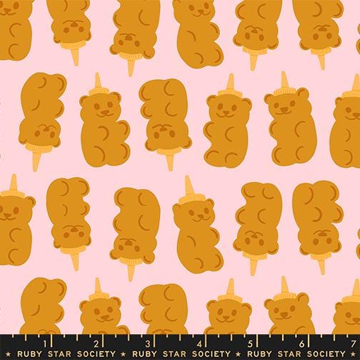 a repeating pattern of brown teddy bear illustrations on a pink background.