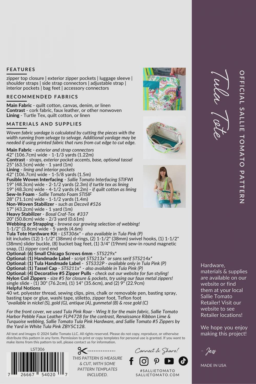 Tula Tote Pattern by Sallie Tomato LST306