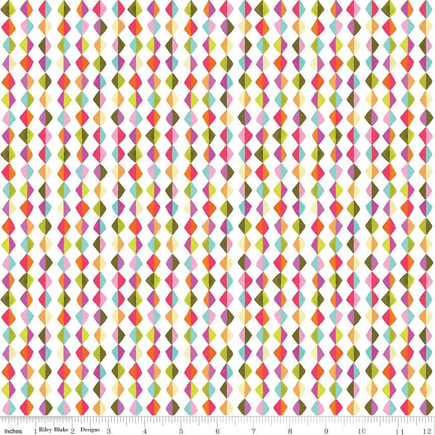 The image is a repeating pattern of colorful diamond shapes in various shades of pink, green, orange, and yellow, arranged in a diagonal grid-like pattern.