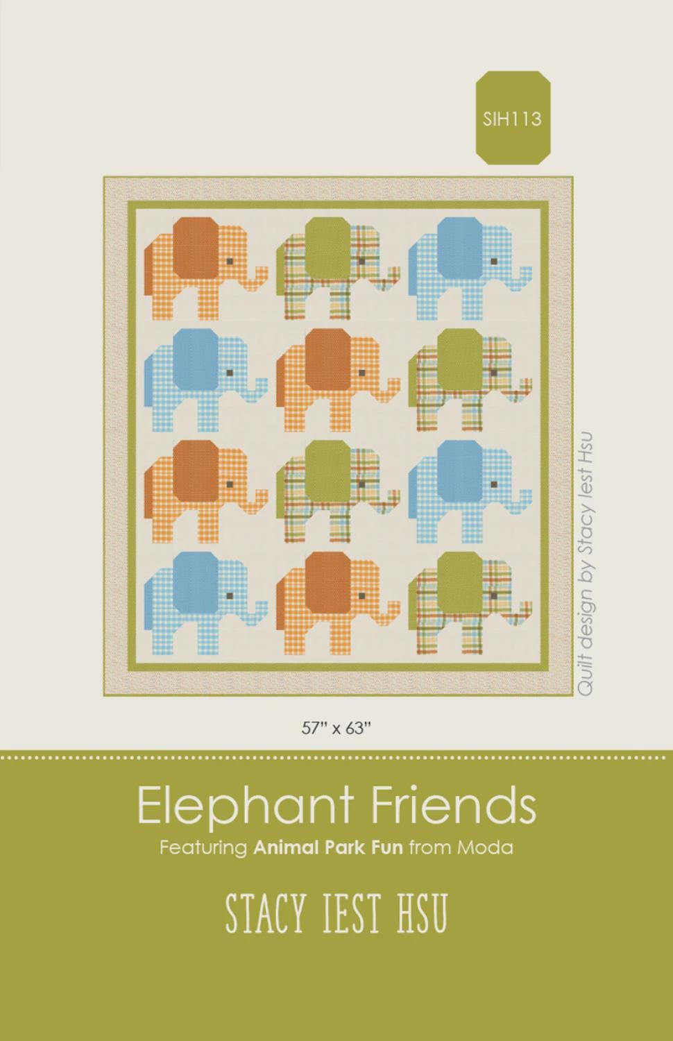Elephant Friends Quilt Pattern by Stacy Iest Hsu SIH113 Finished Size: 57in x 63in