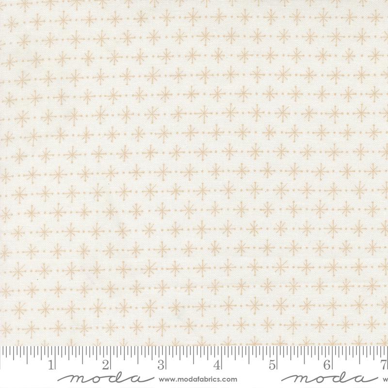 The image is a fabric with a repeating pattern of small white stars or dots arranged in a diagonal grid. The fabric appears to be a light-colored material, possibly white or cream-colored. The image does not contain any text or other discernible objects or actions.
