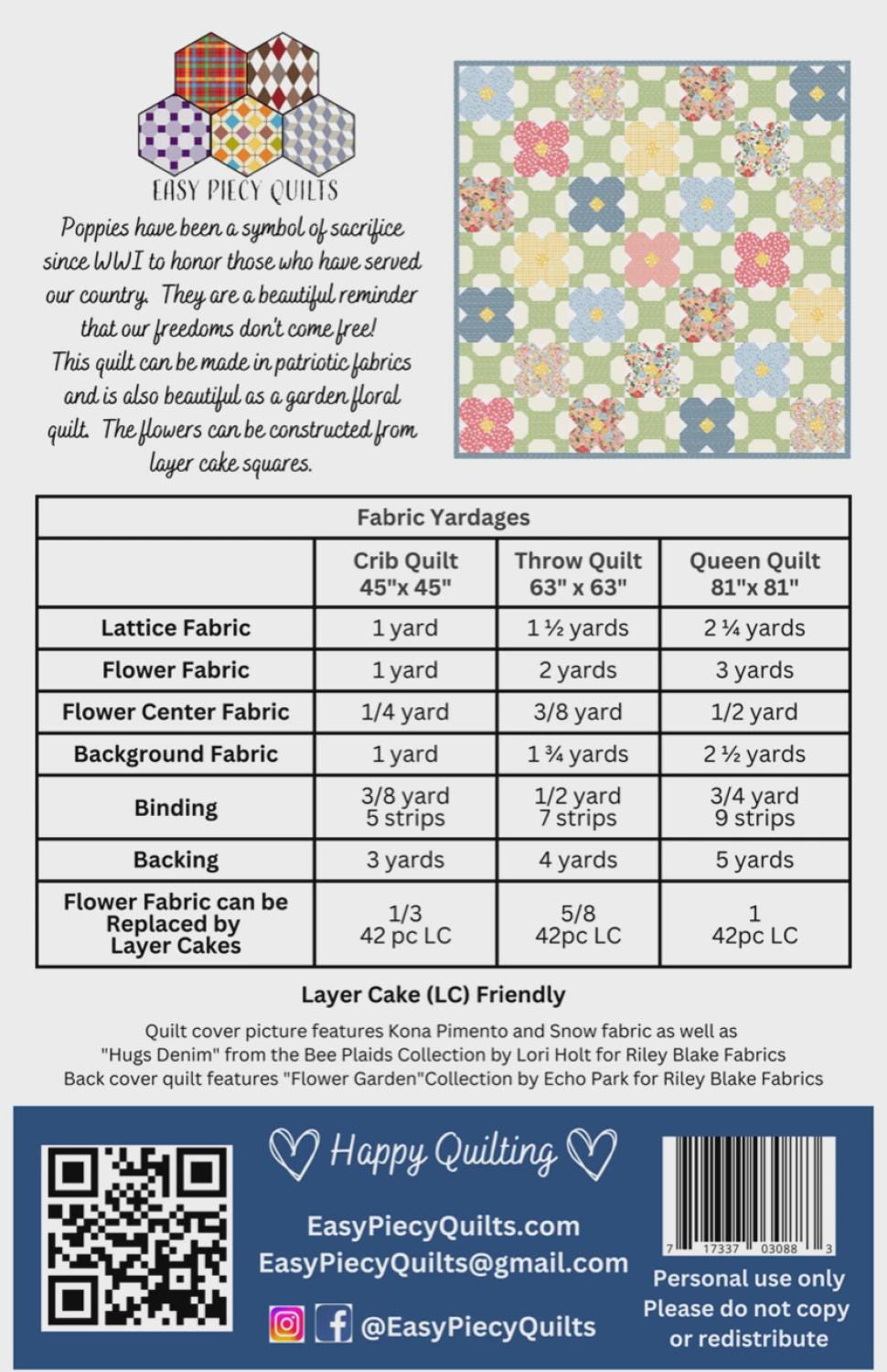 Poppy Quilt Pattern EPQ-30883