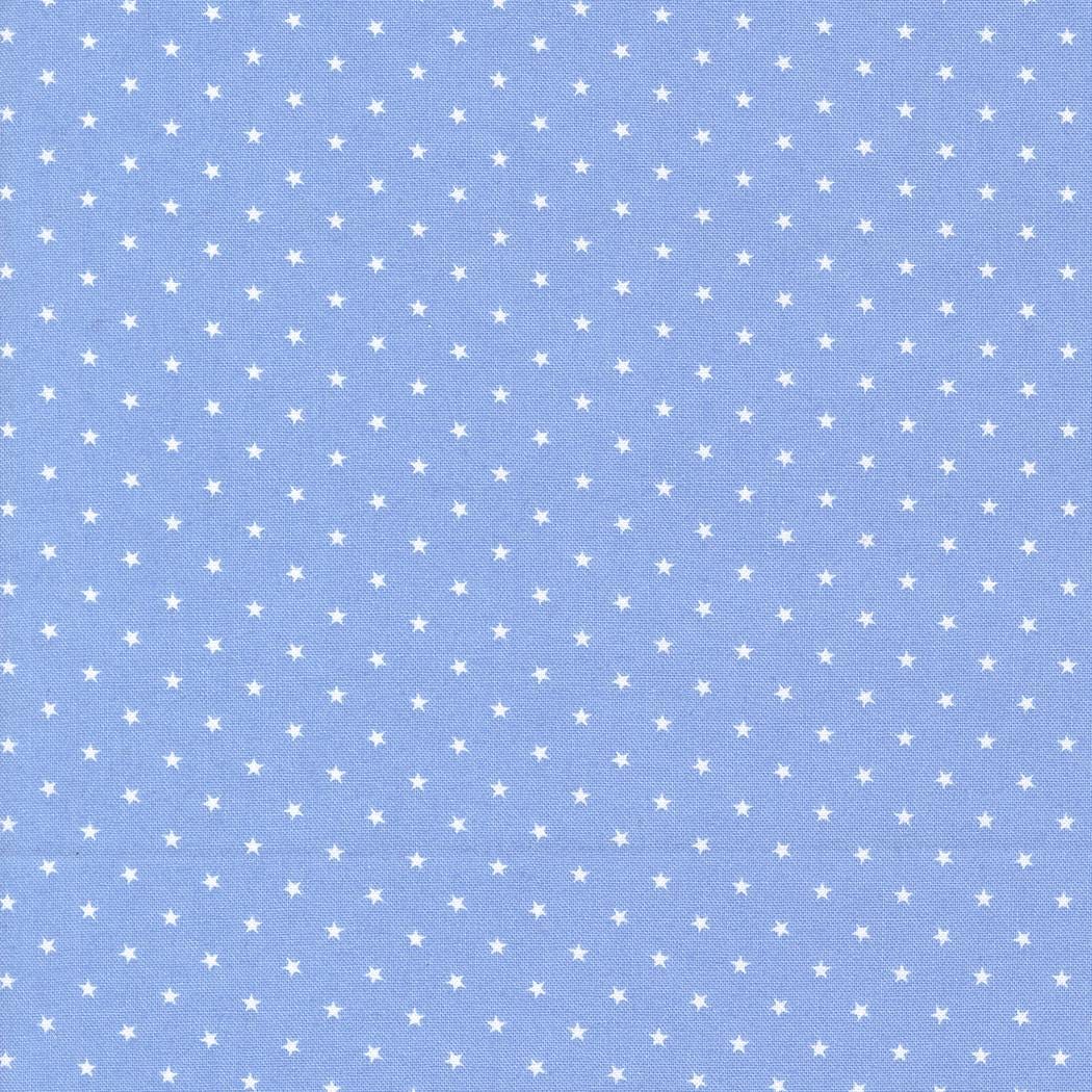a pattern of white stars against a light blue background.
