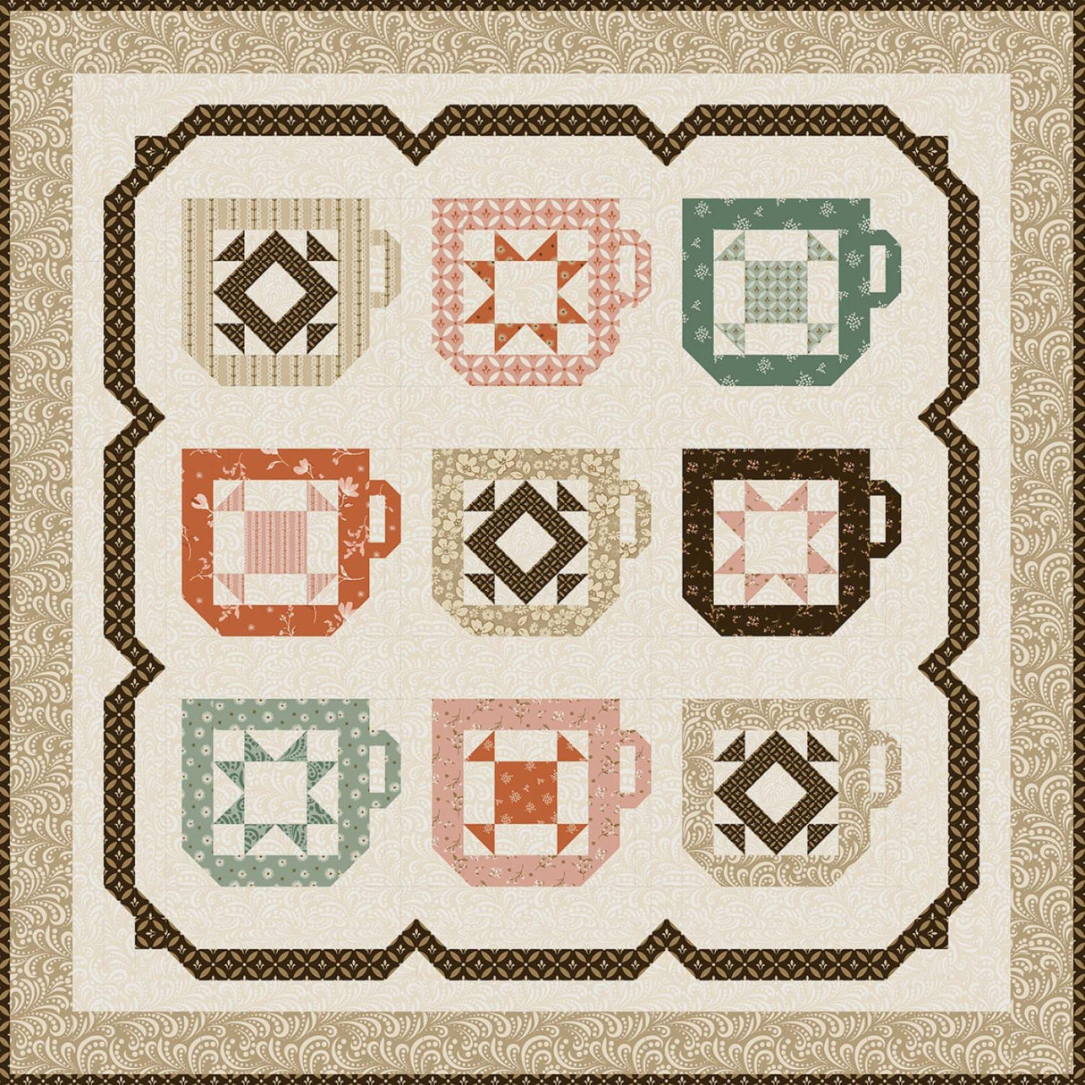 Mug Collection Quilt Pattern PM835 From Pieces From My Heart By Gervais, Sandy 34" x 34"