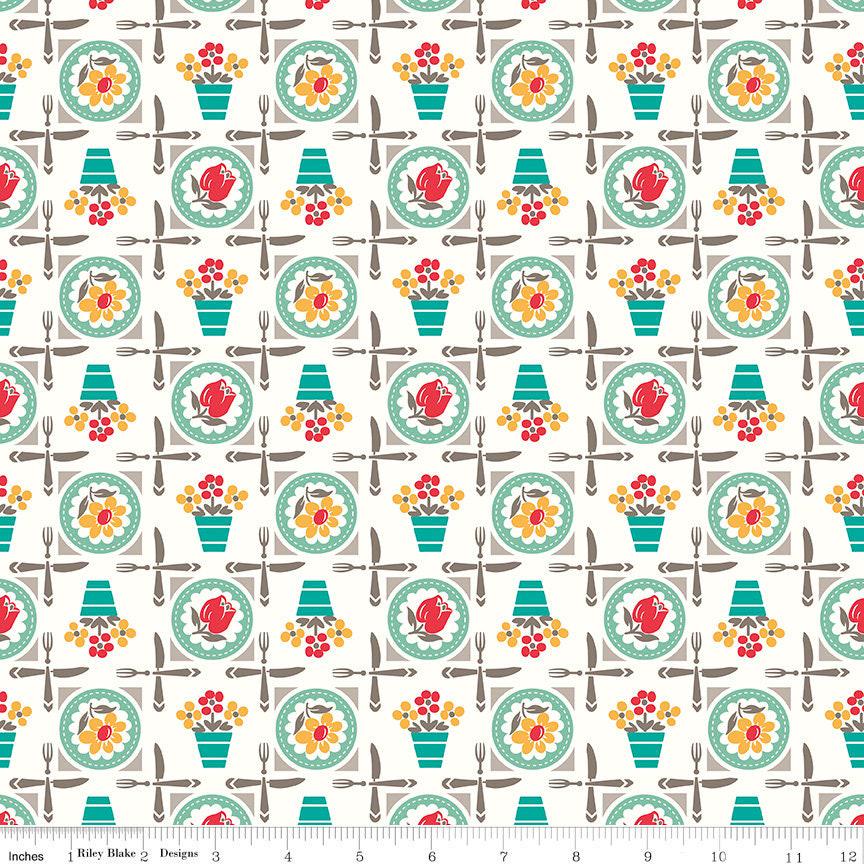 Cook Book Luncheon C11755-Seaglass by Lori Holt for Riley Blake Sold in 1/2 yard increments