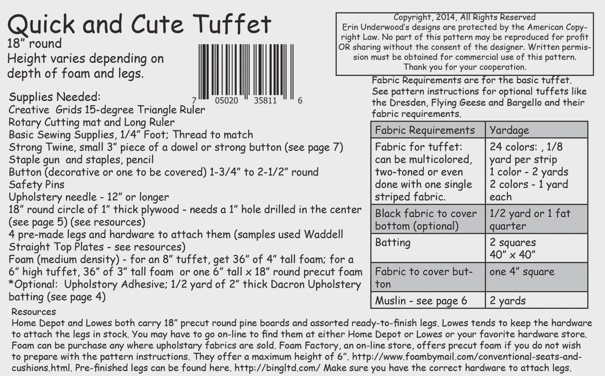 Quick and Cute Tuffets Pattern Only EUQ304 by Erin Underwood Quilts