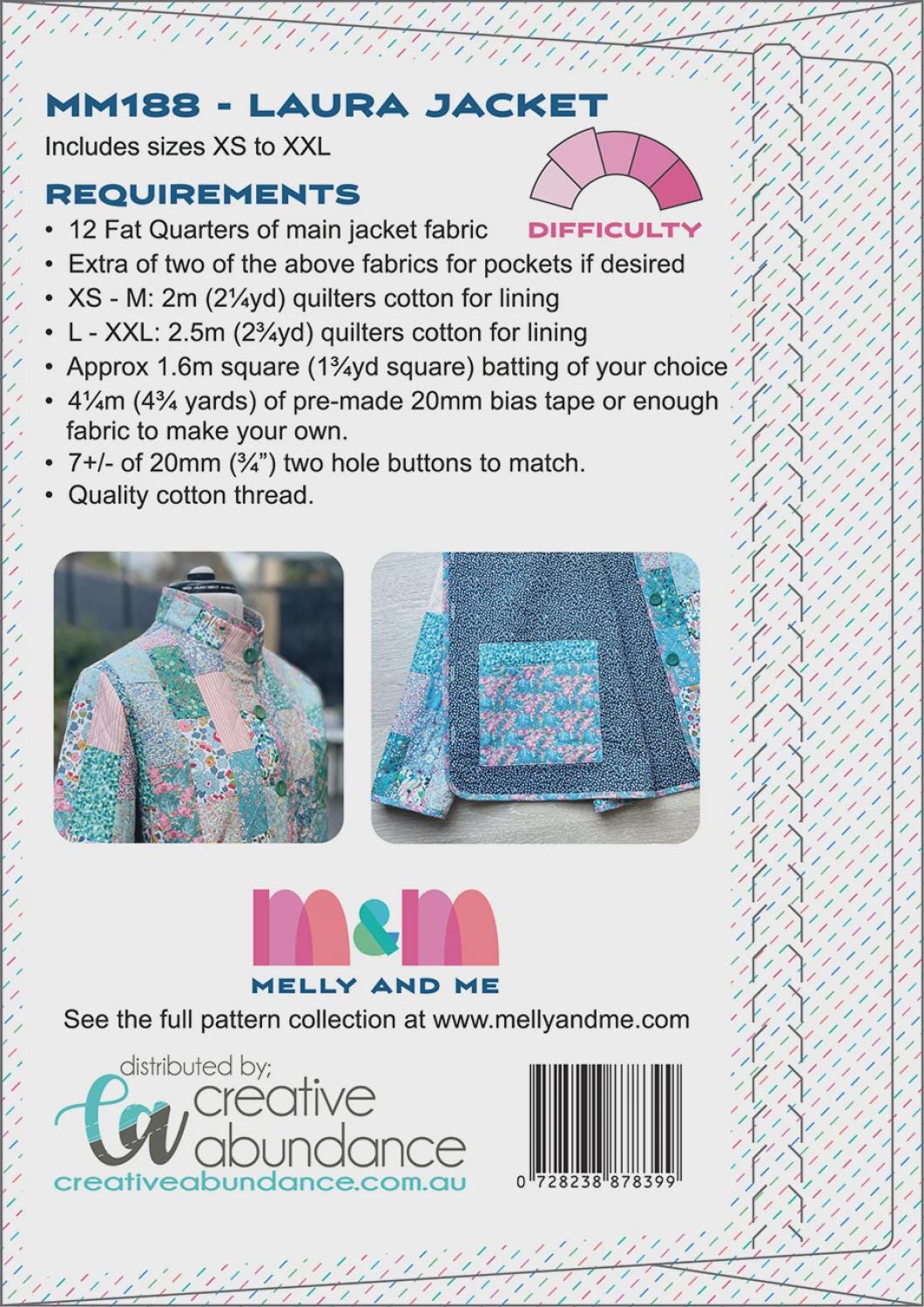 Laura Jacket Pattern - MM188 by Melly and Me Sizes XS-XXL