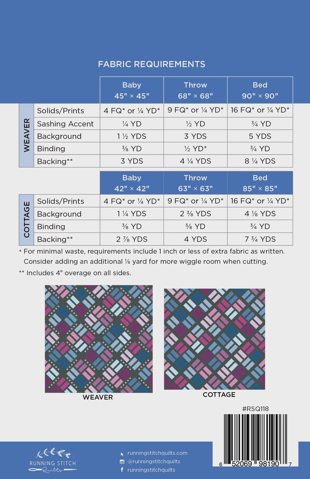 Weavers Cottage Quilt Pattern by Running Stitch Quilts Includes 3 sizes