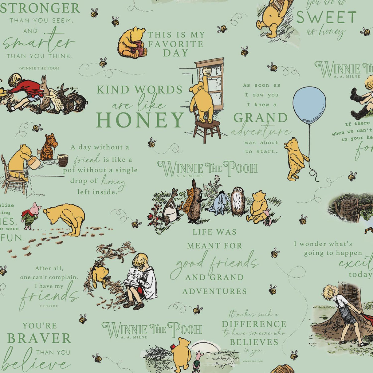 Winnie the Pooh Main Green Yardage C17000-Green by Echo Park Paper Co. For Riley Blake Sold in 1/2 yard Increments