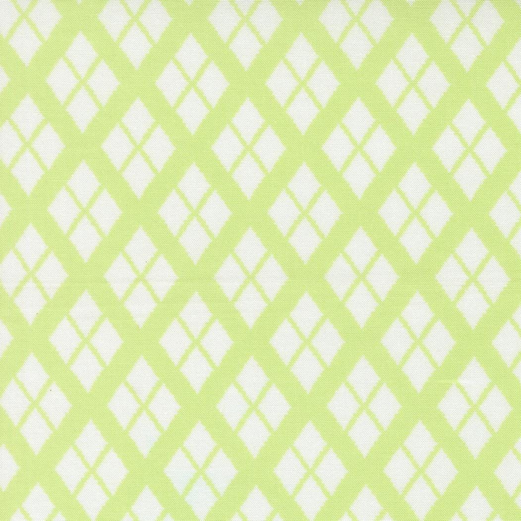 a repeating pattern of white diamond shapes arranged diagonally across a light green background.