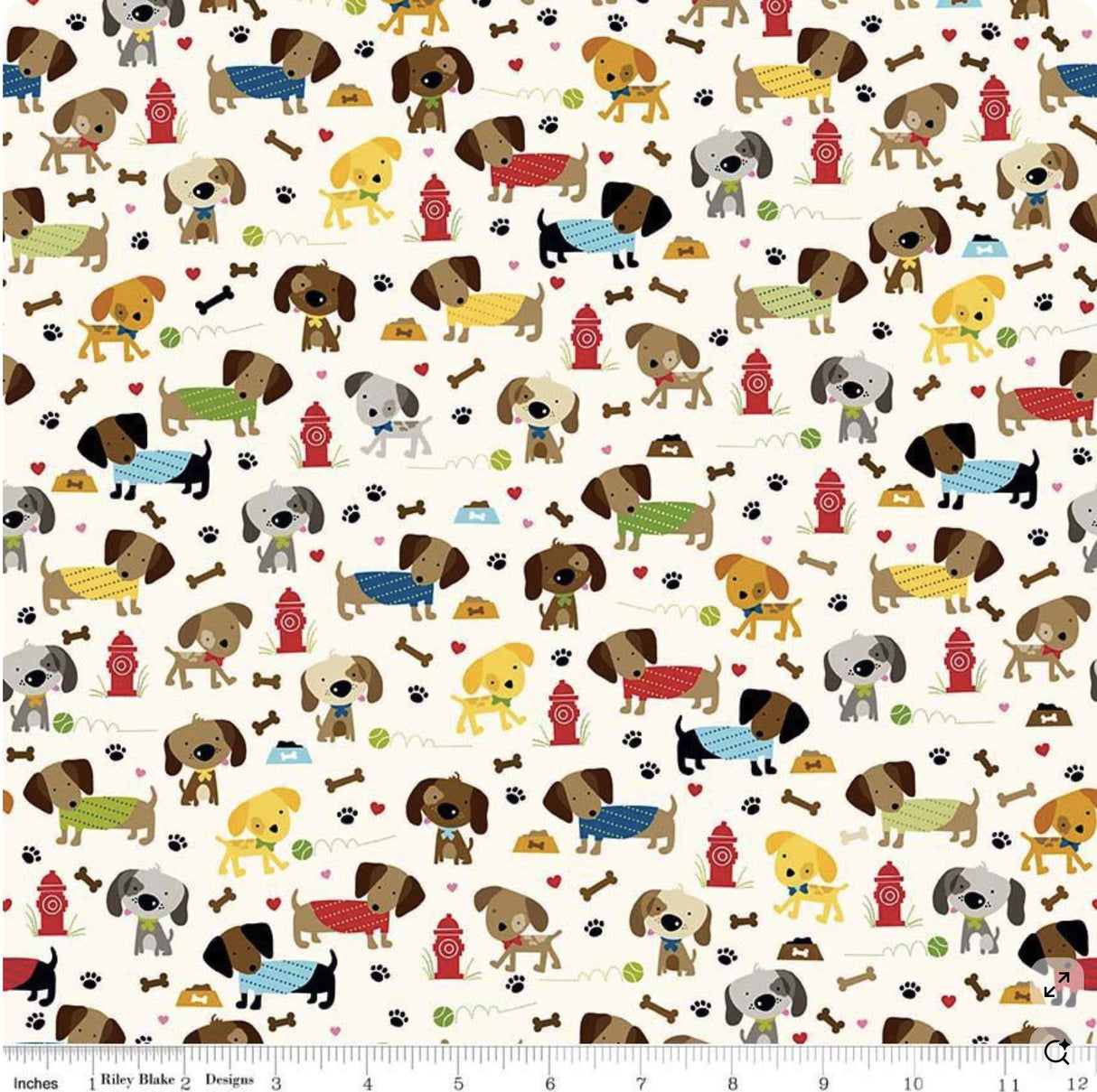 Rover Dog Dog Park Cream C5211-Cream by Bella Blvd for Riley Blake Sold in 1/2 Yard Increments