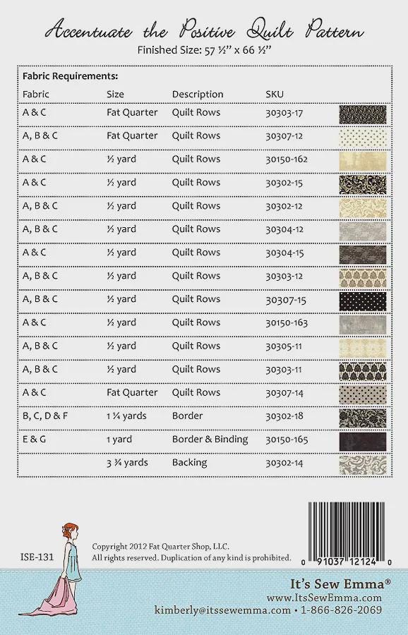 Accentuate the Positive ISE-131 Quilt Pattern by Its Sew Emma