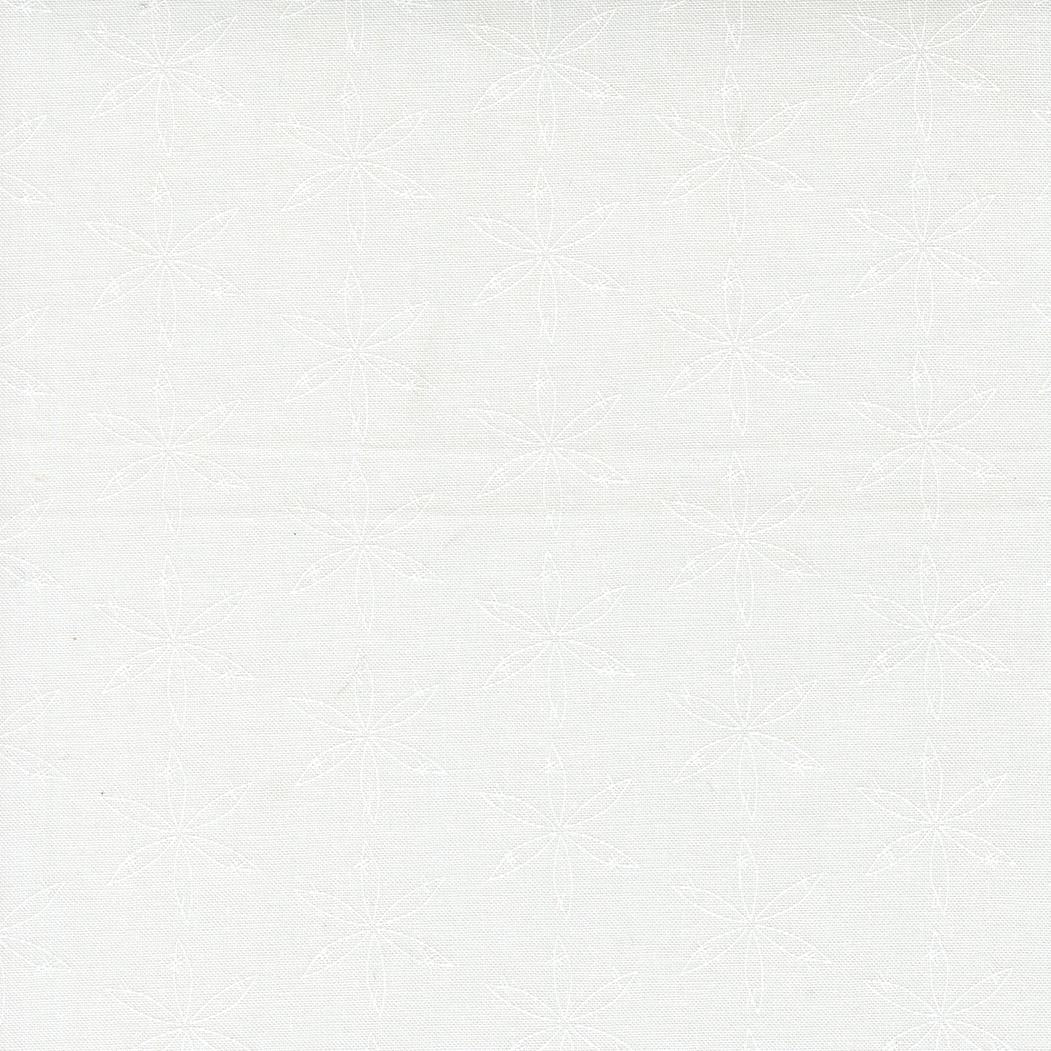 The image is a white fabric with a repeating pattern of white star-like shapes.