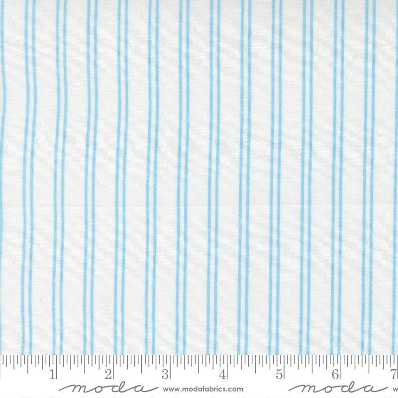 The image is a fabric with blue vertical stripes.