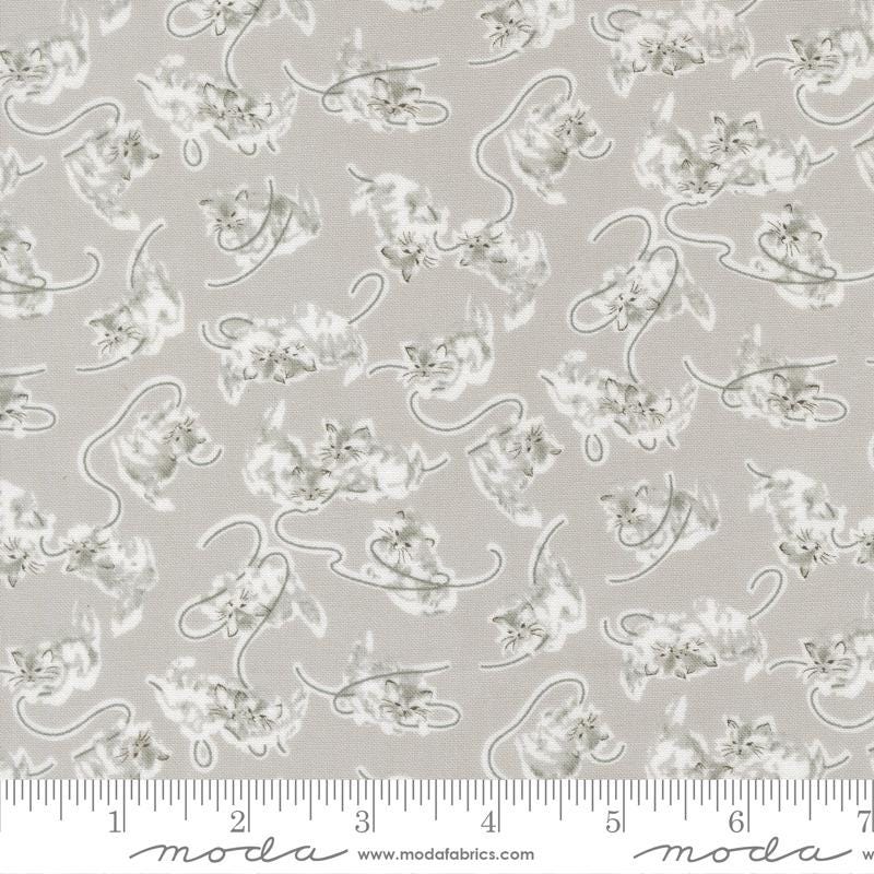 a repeating pattern of gray cat silhouettes on a light gray background.