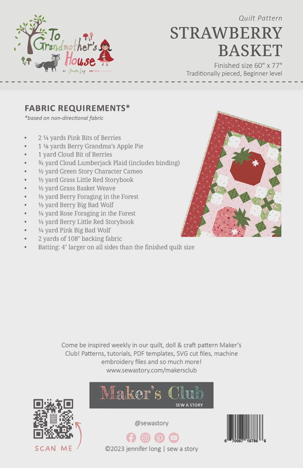 Strawberry Basket Quilt Pattern # BSI274 From Sew A Story / Bee Sew Inspired By Jennifer Long - 60” x 77”