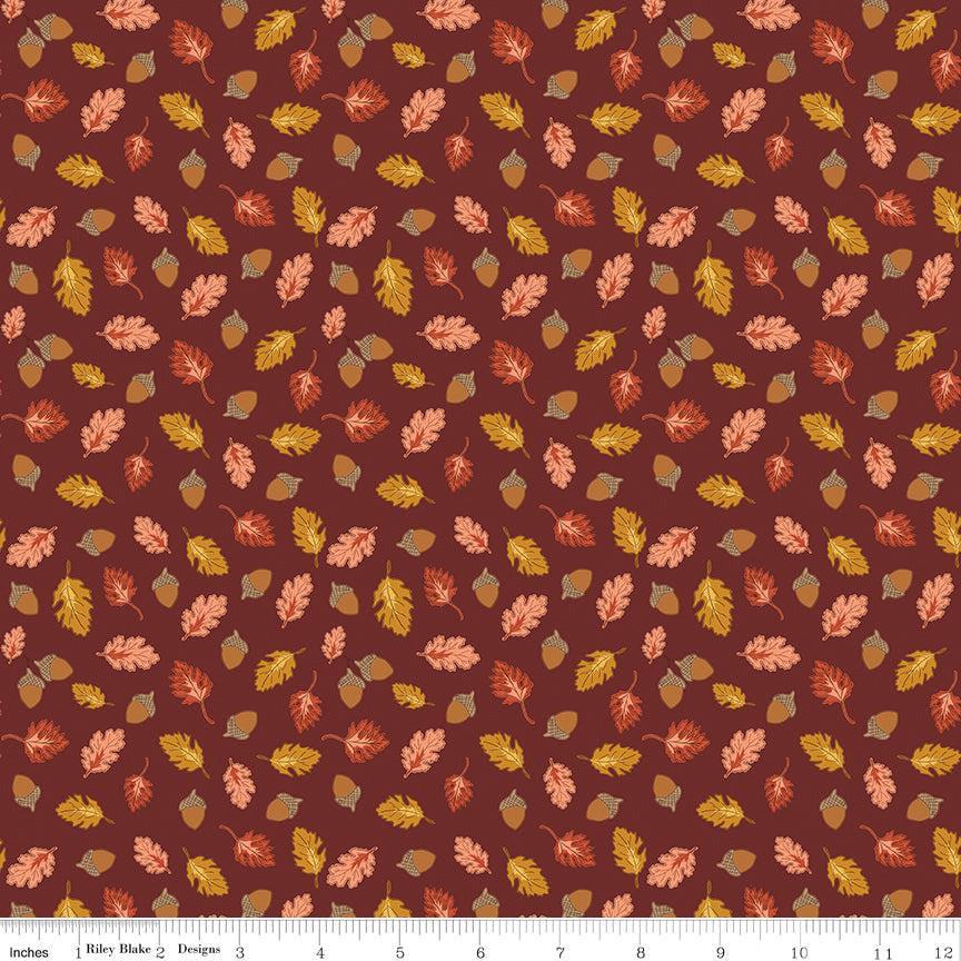 Cozy Autumn Acorns & Oak Leaves Dark Rust