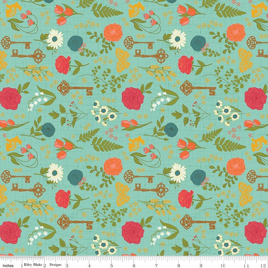 First Blooms Pressed Flowers Glacier Yardage C16321-GLACIER by Heather Peterson for Riley Blake Designs Sold in 1/2 Yard Increments