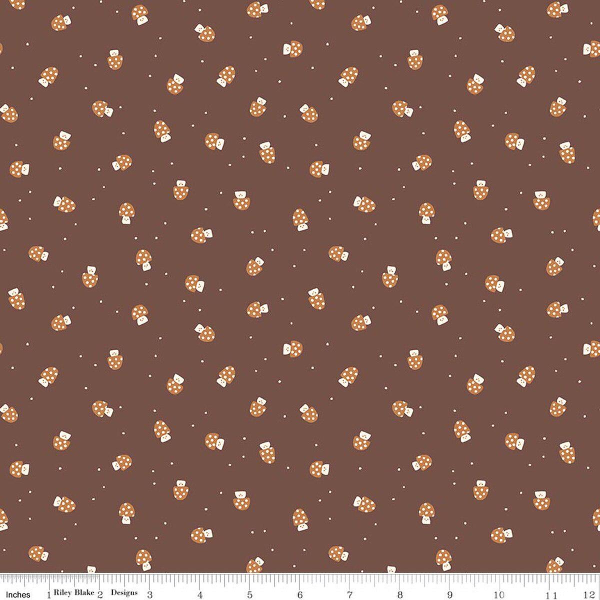 Faraway Kingdom Mushroom Cheer Cocoab C17435-COCOA-Cream by Natàlia Juan Abelló For Riley Blake Fabrics Sold in 1/2 yard Increments