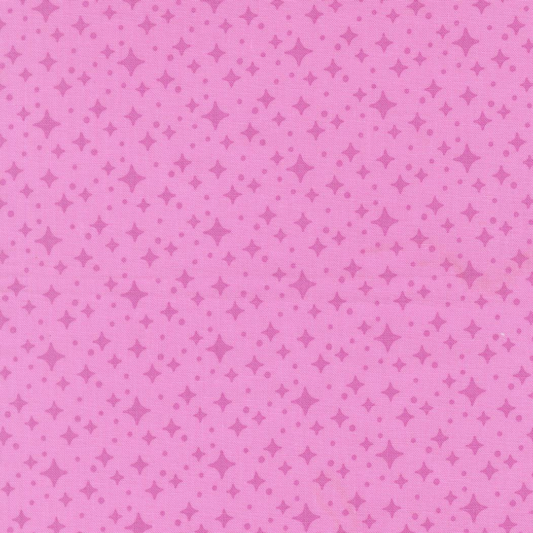 The image is a pink fabric with small white stars scattered across it.