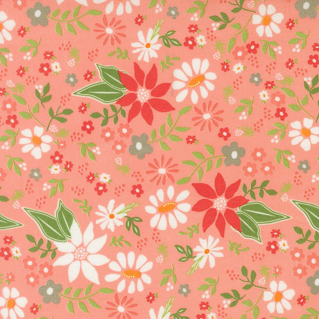 a vibrant and colorful floral pattern with various types of flowers and leaves in shades of pink, white, and green. The pattern is composed of multiple images, creating a visually appealing and dynamic design.