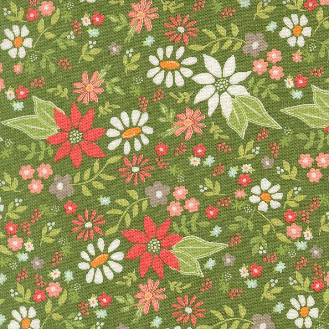 The image is a vibrant and colorful floral pattern with various types of flowers and leaves in shades of green, pink, and white. The pattern is composed of multiple individual images, creating a visually appealing and intricate design.