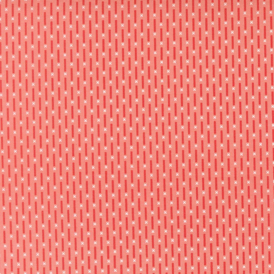 a repeating pattern of red and white stripes, with small white stars scattered throughout the design.