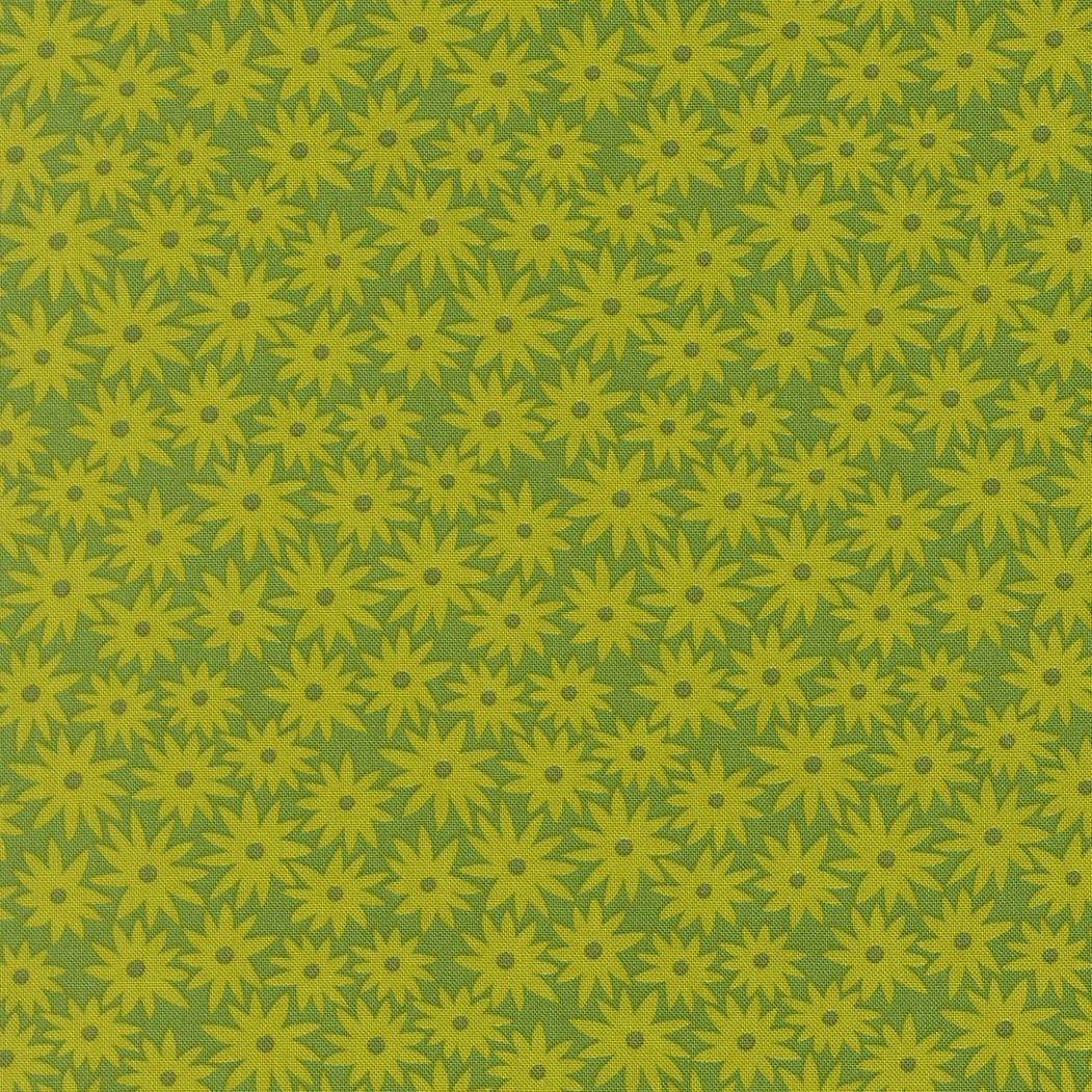 a repeating pattern of yellow flowers against a green background.