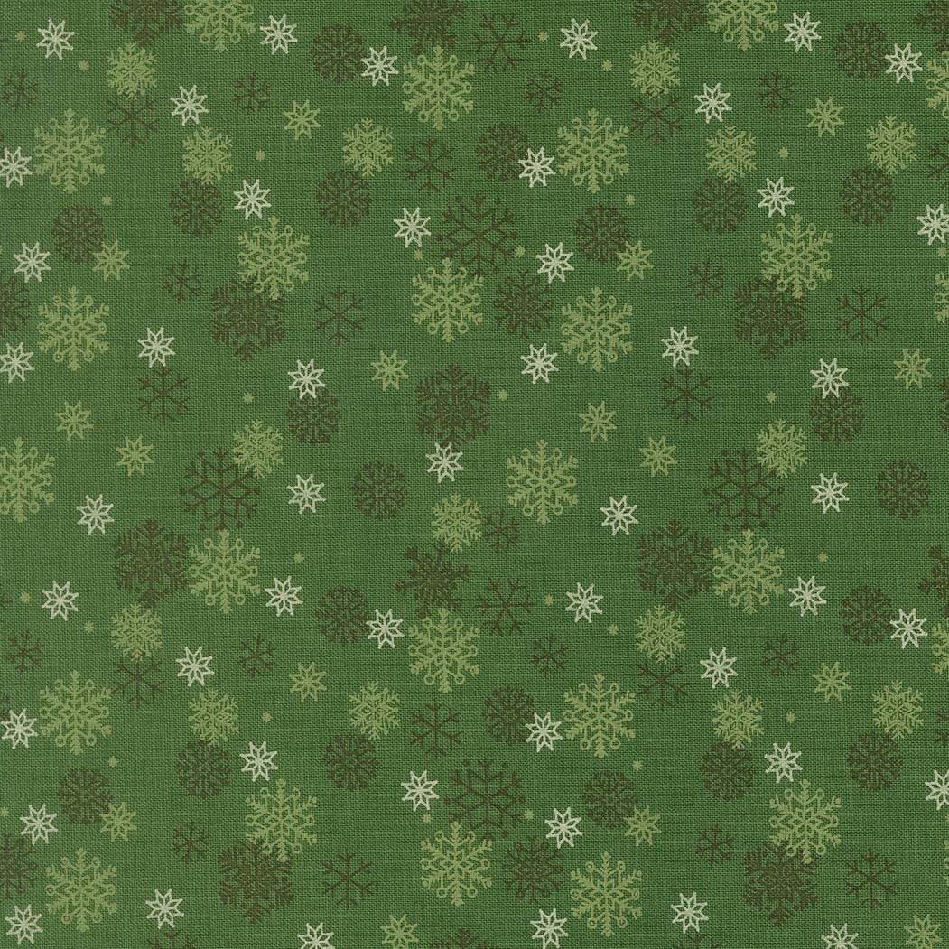 a repeating pattern of green snowflakes on a dark green background.