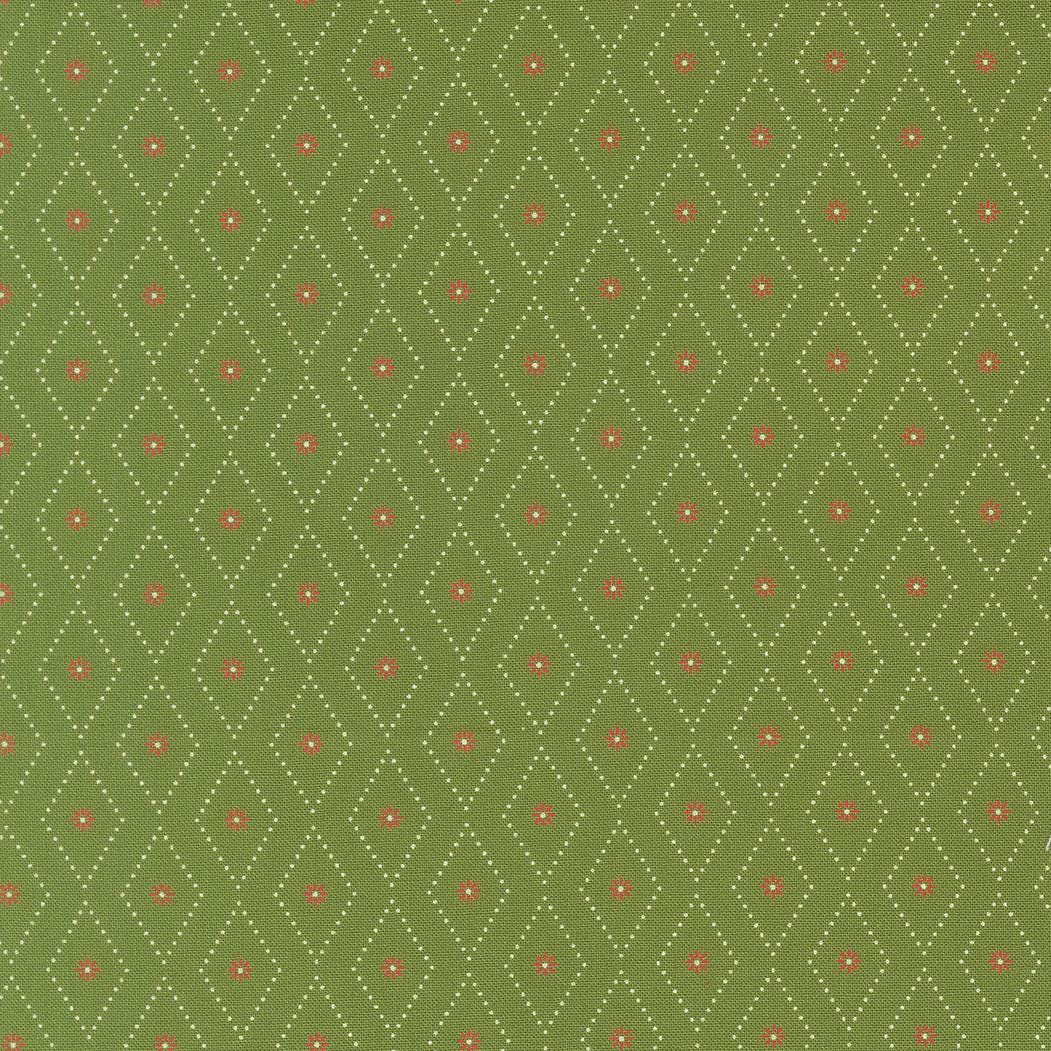 a repeating pattern of green diamonds with red dots, creating a visually striking and geometric design.