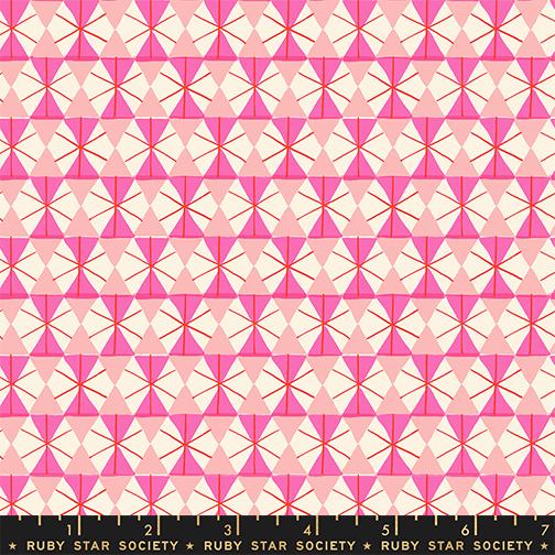 a repeating pattern of pink and white triangles arranged in a grid-like fashion.