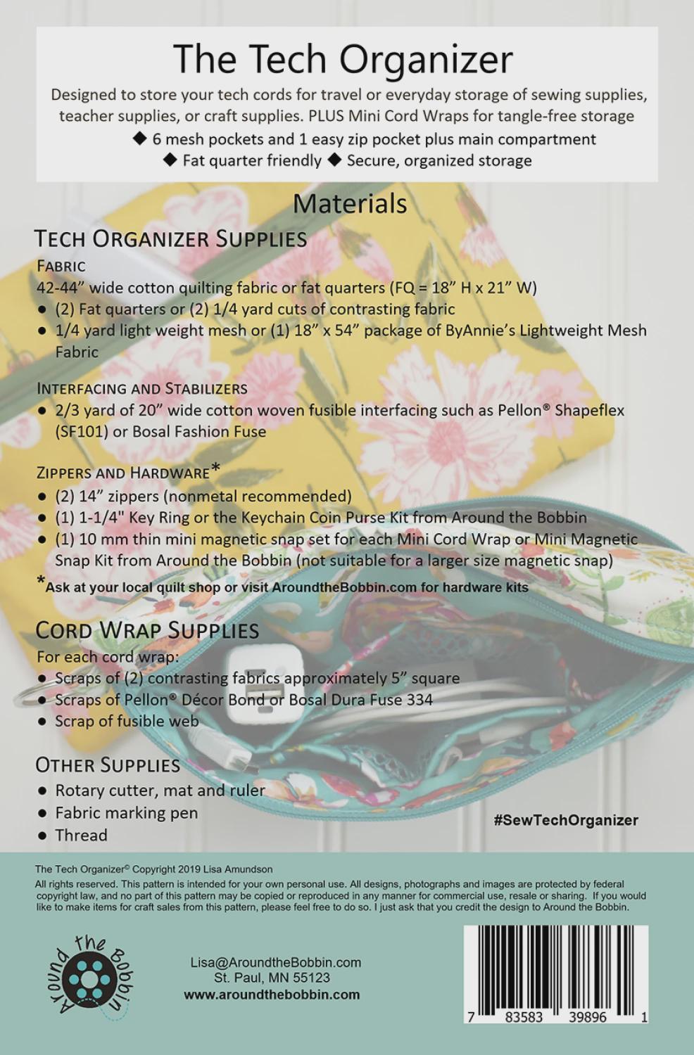 The Tech Organizer & Mini Cord Wraps by Around the Bobbin ATB 198 Printed Pattern Only