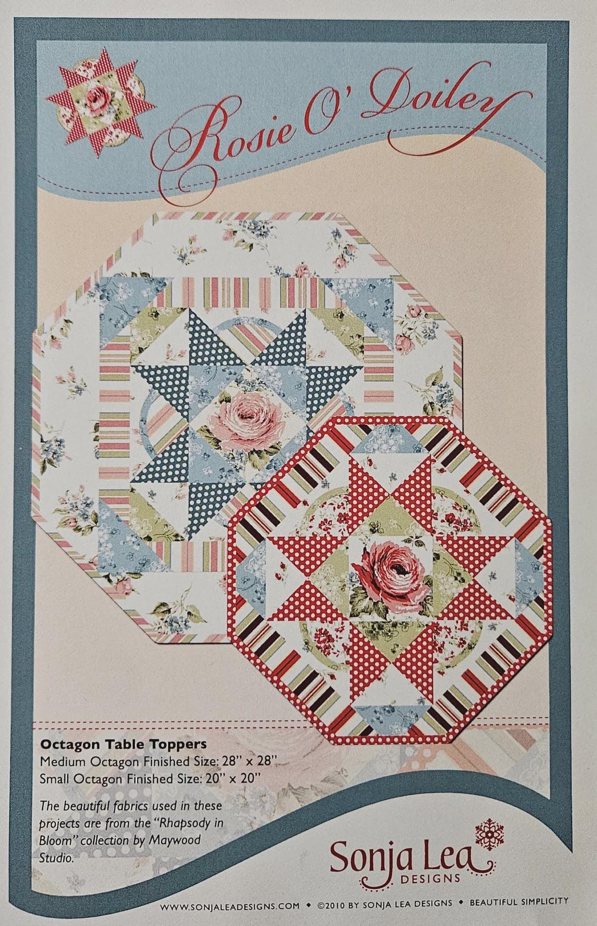 Rosie O' Doiley Octagon Table Topper Quilt Pattern by Sonja Lea Designs SLDIII-MSG Multiple sizes Printed Pattern Only
