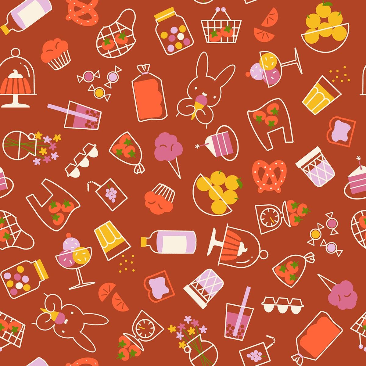 a red background with a lot of different things on it