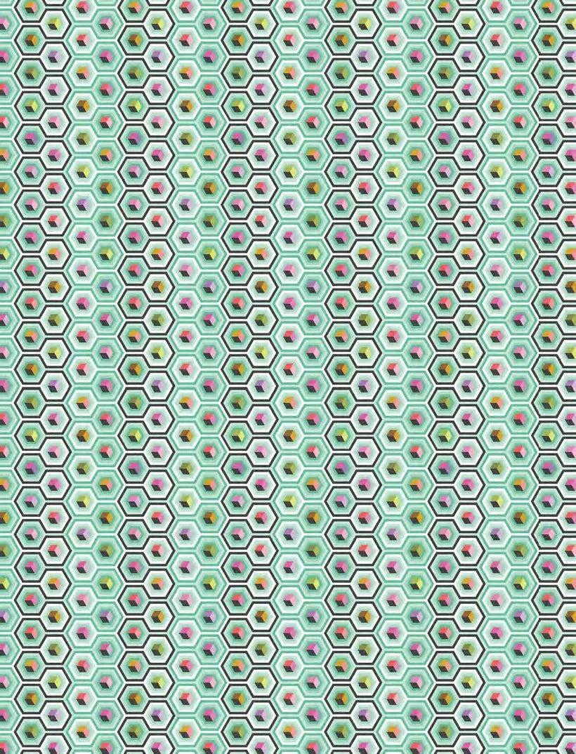 Deja Vu Prince Charming Sweet Mint Hex Box Yardage PWTP280-SweetMint by Tula Pink for Free Spirit Fabrics 1/2 yard increments