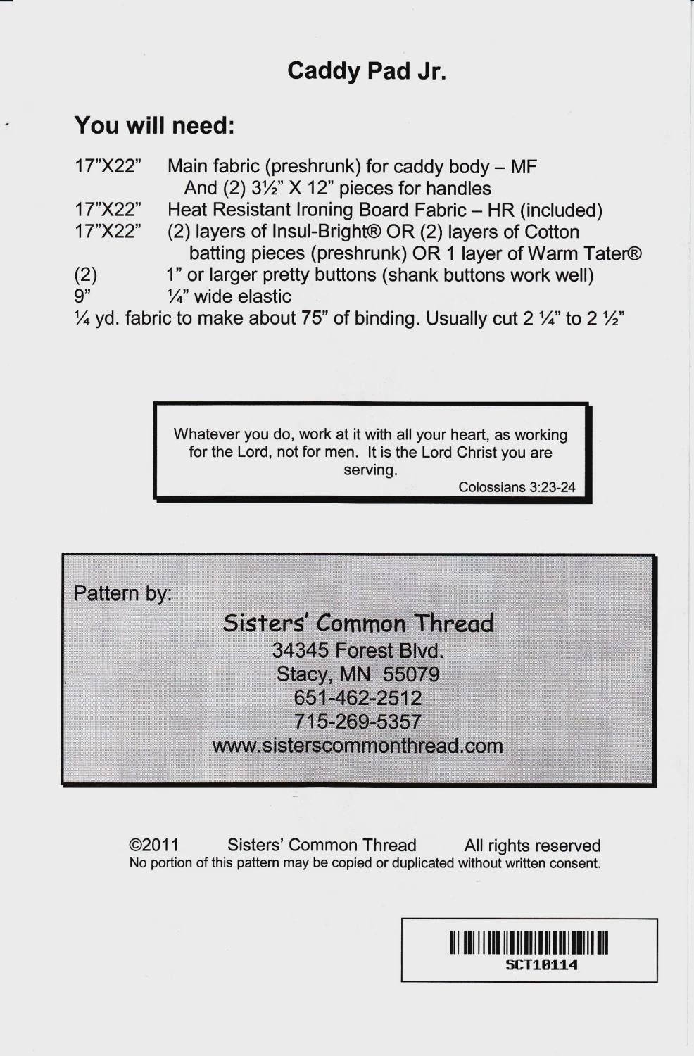 Caddy Pad Jr. Pattern SCT 10114 Printed Pattern Only by Sisters' Common Thread