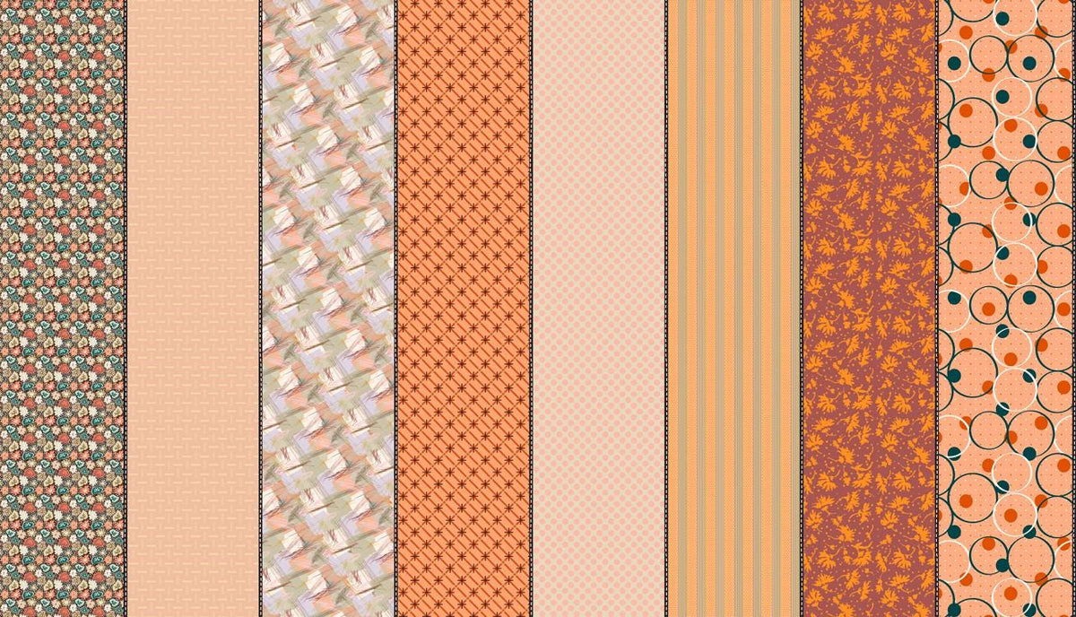 a collection of nine vertical stripes, each with a unique pattern and color. The stripes vary in size and orientation, creating a visually interesting and diverse display.