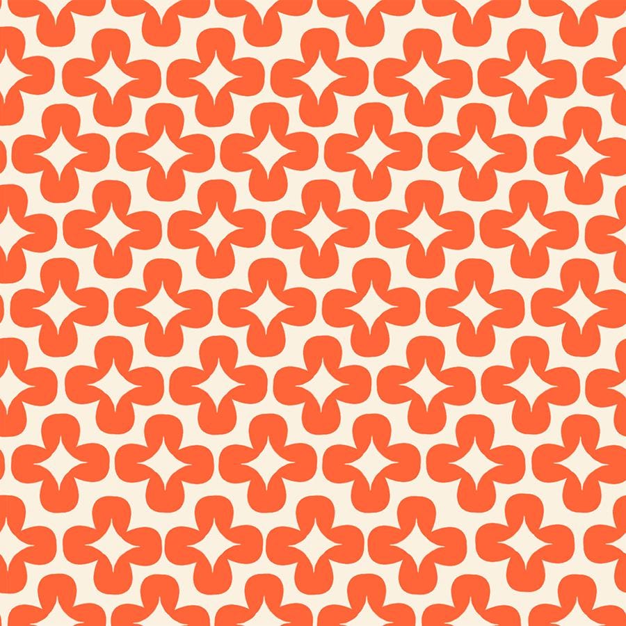 a repeating pattern of orange and white flowers or leaves arranged in a grid-like fashion.