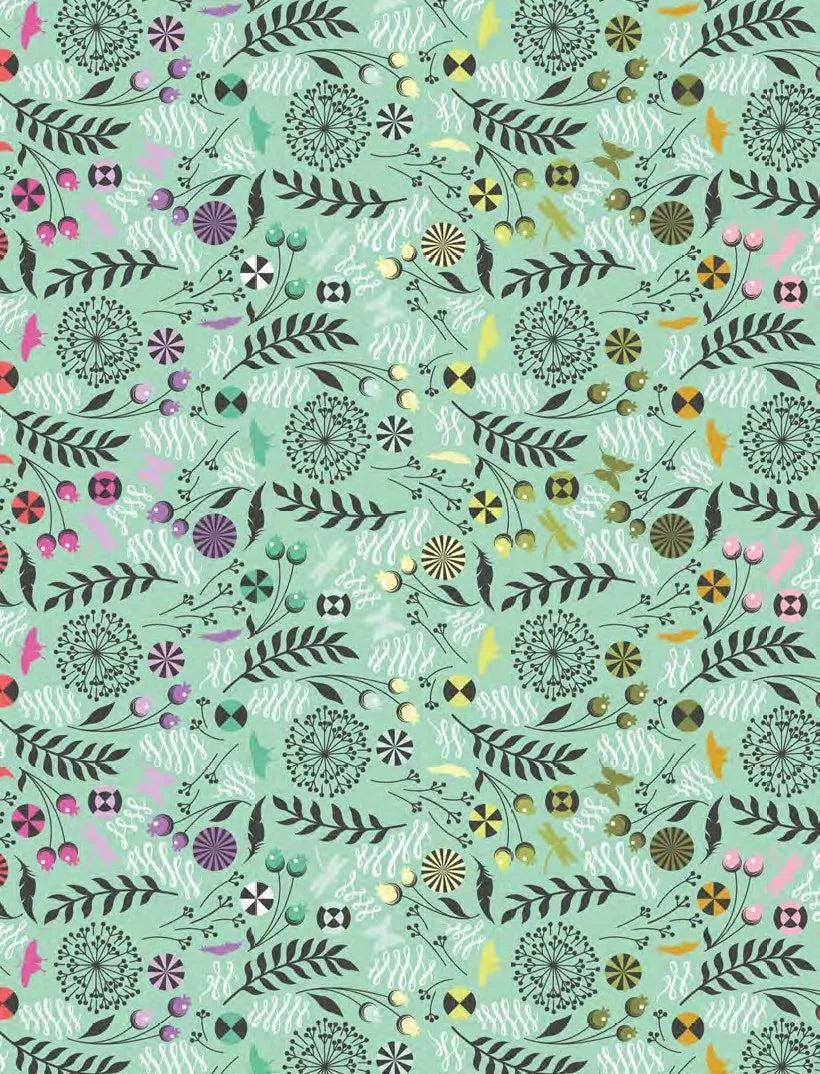 Deja Vu Prince Charming Sweet Mint Dandelion Yardage PWTP279-SweetMint by Tula Pink for Free Spirit Fabrics 1/2 yard increments