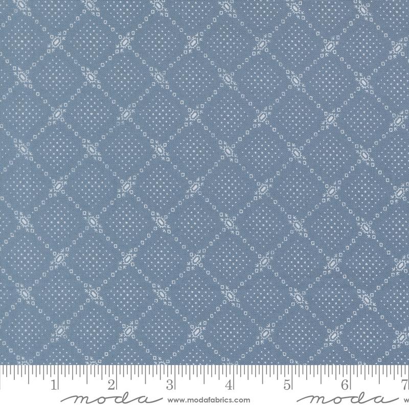The image is a close-up of a fabric with a diamond pattern, featuring a repeating diagonal grid of small white dots or lines.