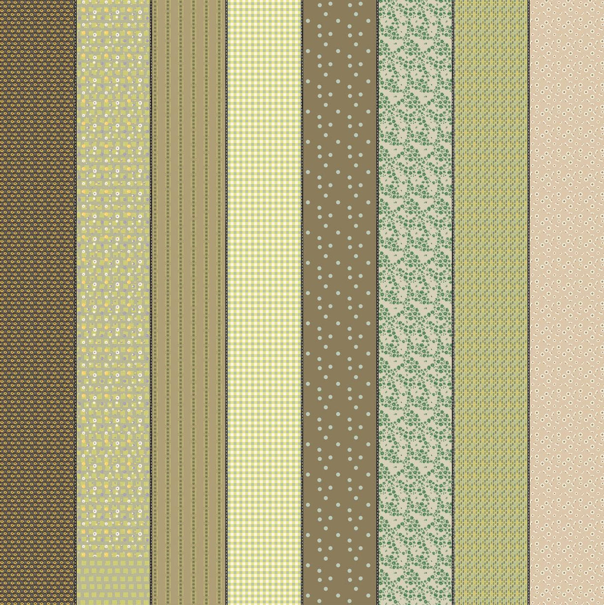 a collection of nine vertical stripes, each with a different pattern and color. The stripes vary in size and orientation, creating a visually interesting and diverse arrangement.